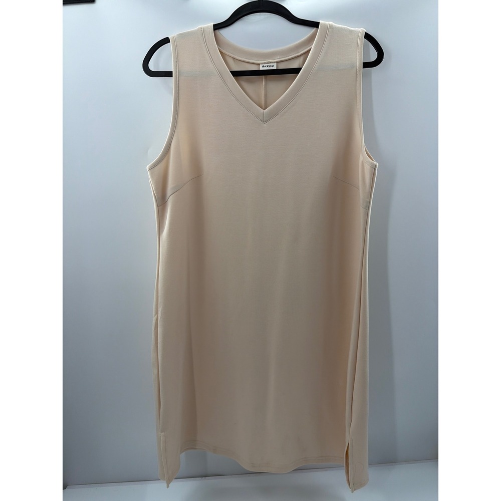 BKRIVE Womens Beige V-Neck Sleeveless Shift Dress Size Large Neutral Minimalist